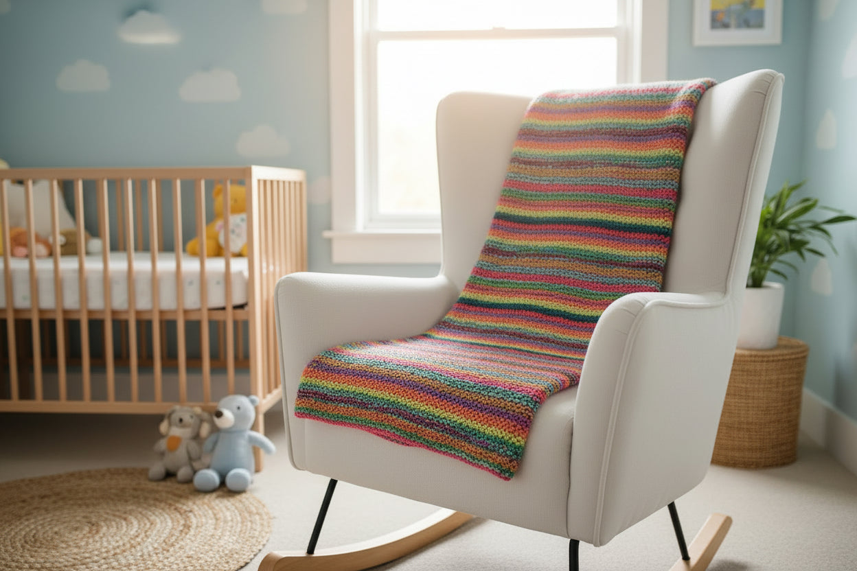 The Faraway Gang hand-knitted baby blanket.